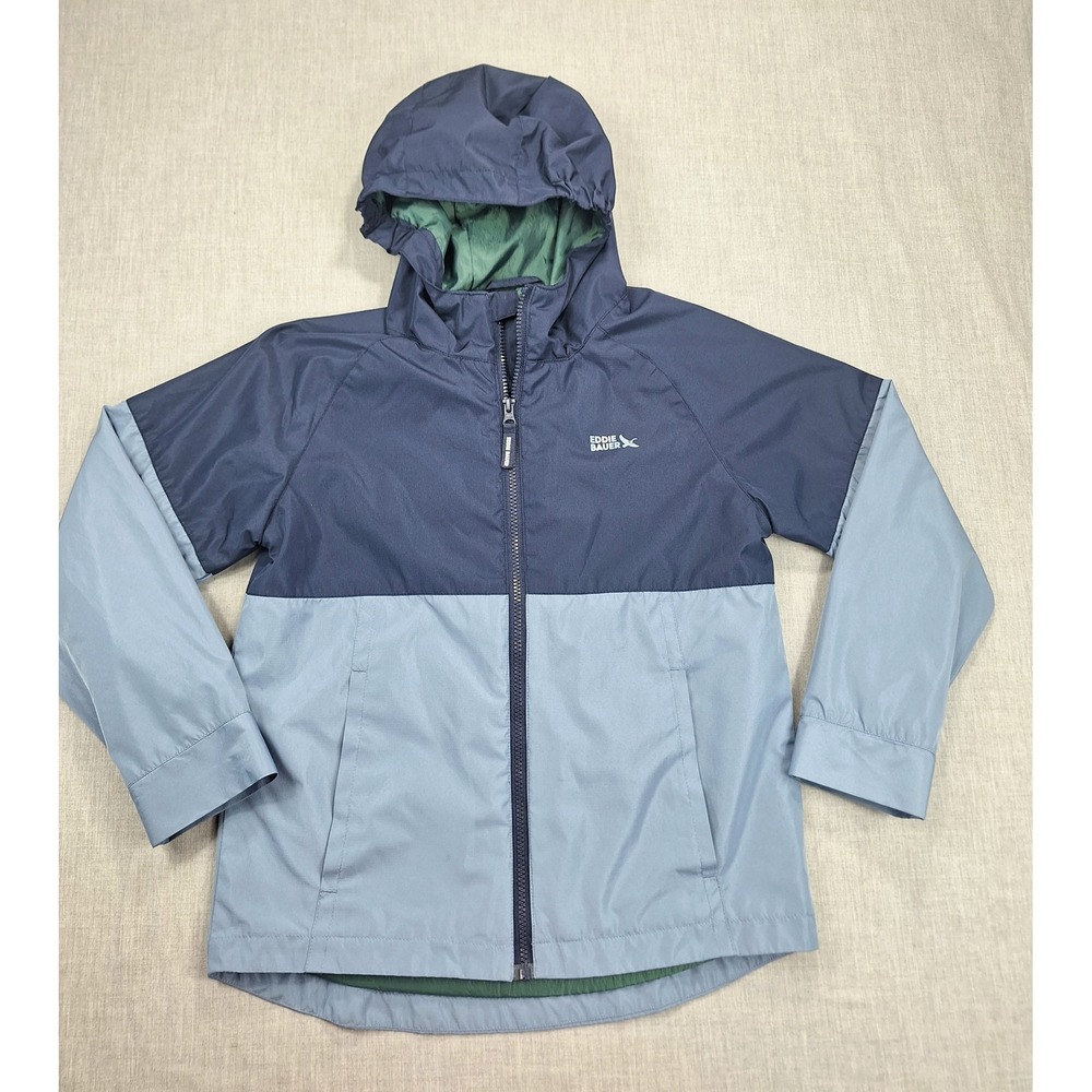 Eddie Bauer Kids Navy Blue Colorblock Hooded Windbreaker Jacket Size M 10/12